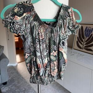 Green Floral Off the Shoulder Top by Zara